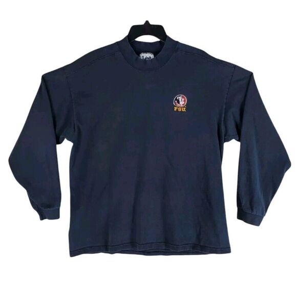 Vtg Lee Sport Nutmeg FSU Mock Sweatshirt Mens L Black Boxy 90s Y2K USA Made - Picture 1 of 9